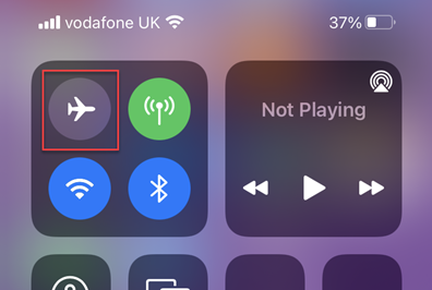 Airplane mode switch off on iPhone in Control Centre