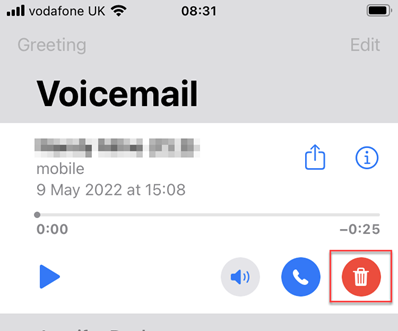 Delete voicemail button