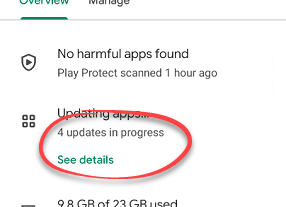 App updates in progress in Play Store