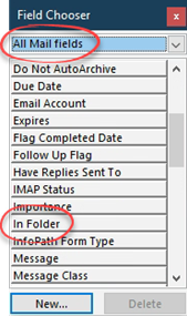 Choose "in folder" from the "all mail fields" section of the field chooser