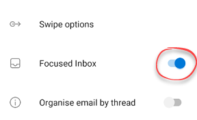 Focused inbox in Outlook mailbox Settings