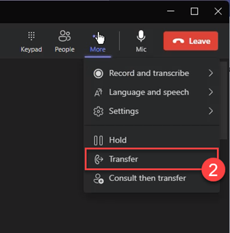 transfer option in Teams