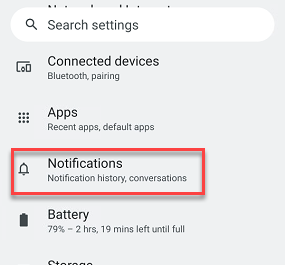 Notifications option in settings