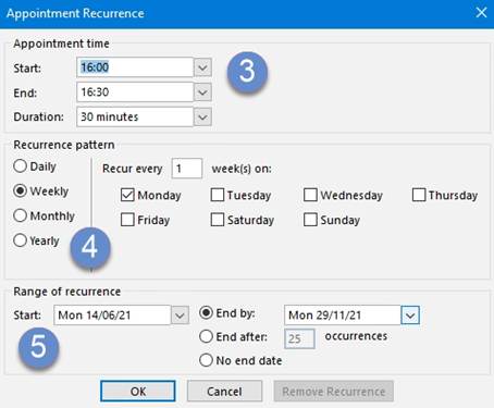 Appointment Recurrence window