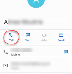 Call button in a contact