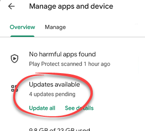 Update all apps option in Play Store