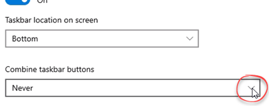Combine taskbar buttons drop down menu