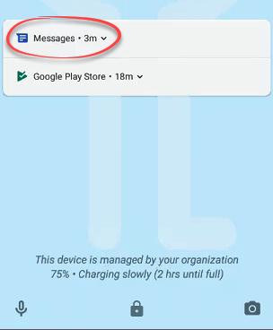 Notification of text message on lock screen