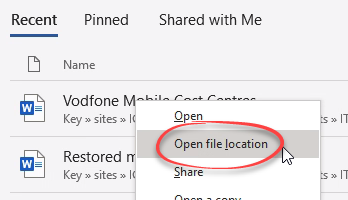 Right click.  Open file location highlighted