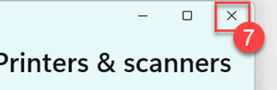 Windows 11 - close printer and scanners window icon