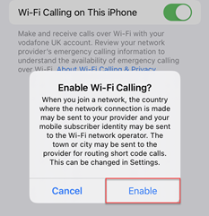 Enable WiFi calling confirmation button