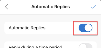 automatic replies switched on in outlook app