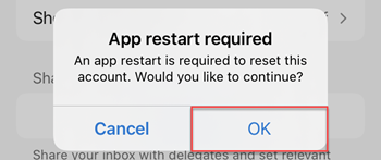 Restart required - OK button to confirm