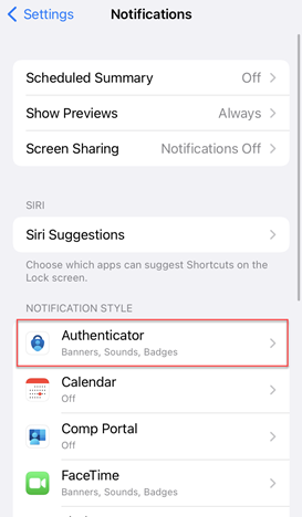 Select app in Notification settings