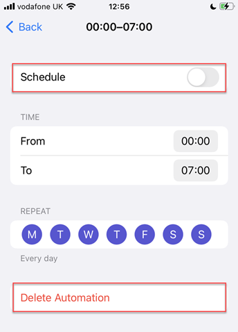 Remove schedule in DND settings