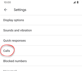 Calls option in Phone app settings