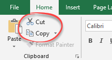 Cut and copy buttons
