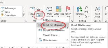 Action, Recall this message menu item