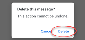 Dialogue box asking for confirmation of deleting a text message