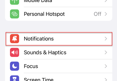 Notification in the settings app