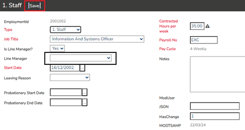 Line Manager Dropdown