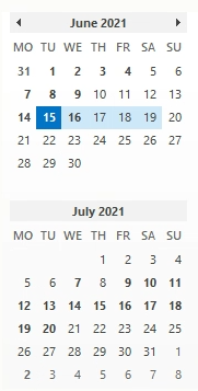View of the calendar in outlook