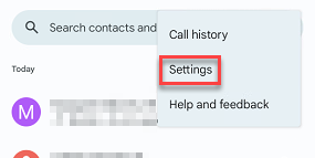 settings option in phone app