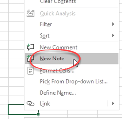 Right click, new note option