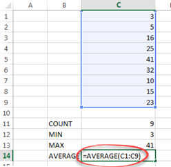 Example of working out the "average value" in a range of cells