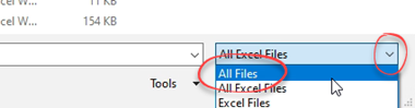 Select "all files" in file type drop down menu in save as window