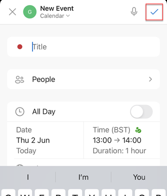 New calendar event in Outlook App