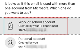 Chose work account when signing into outlook web app