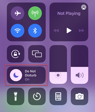 Control centre showing do not disturb is on