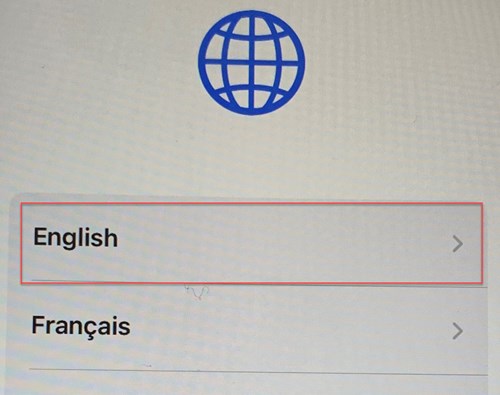 Language option during iPhone setup.  English selected