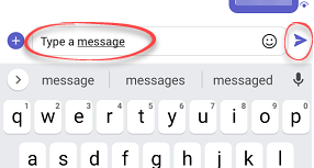 Typing a new message in chat.  Send button circled
