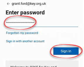 Password entered in box.  Sign in button highlighted