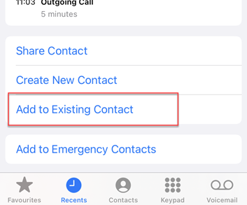 Add a new number to an existing contact