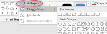 Edit Shape drop down menu in ribbon