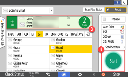 Two email destinations listed when scanning