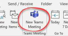 'New Teams Meeting' button in Outlook