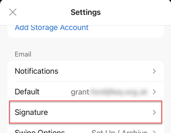 Signature option in Outlook options in iOS app