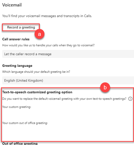 Record a greeting or type a message for text-to-speech