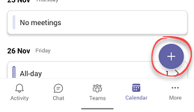 Create meeting button in calendar in Teams App