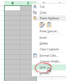 Right click menu. hide selected