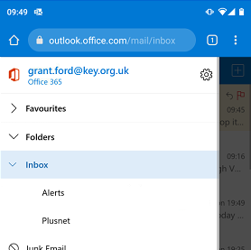 Email folder list in outlook web access