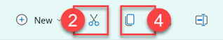 Cut and copy buttons in the command bar
