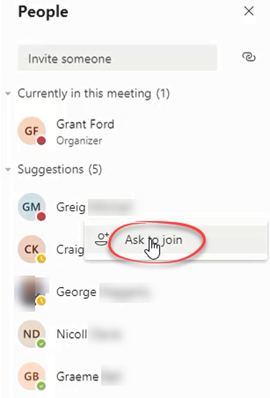 Ask to join option in people window