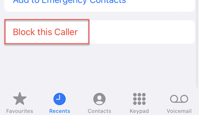 Block this caller option in Phone app