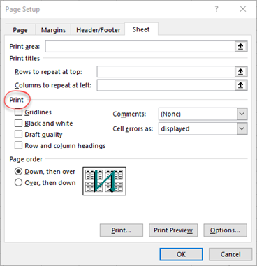 Page Setup Dialogue box