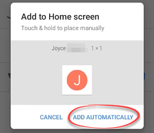 Add Automatically option when pinning a contact to your home screen